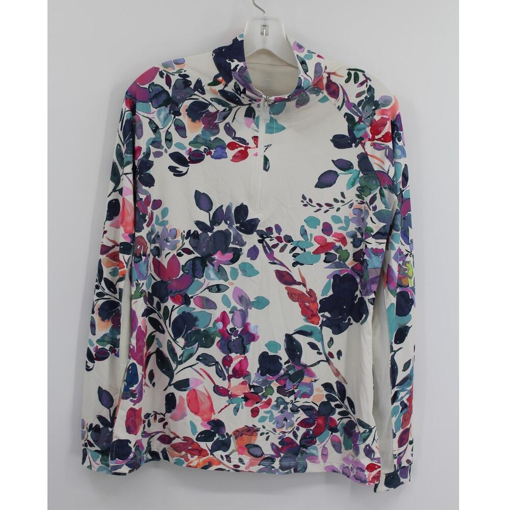 Kastel Denmark Amethyst Watercolor Floral 1/4 Zip Sun Shirt size Medium